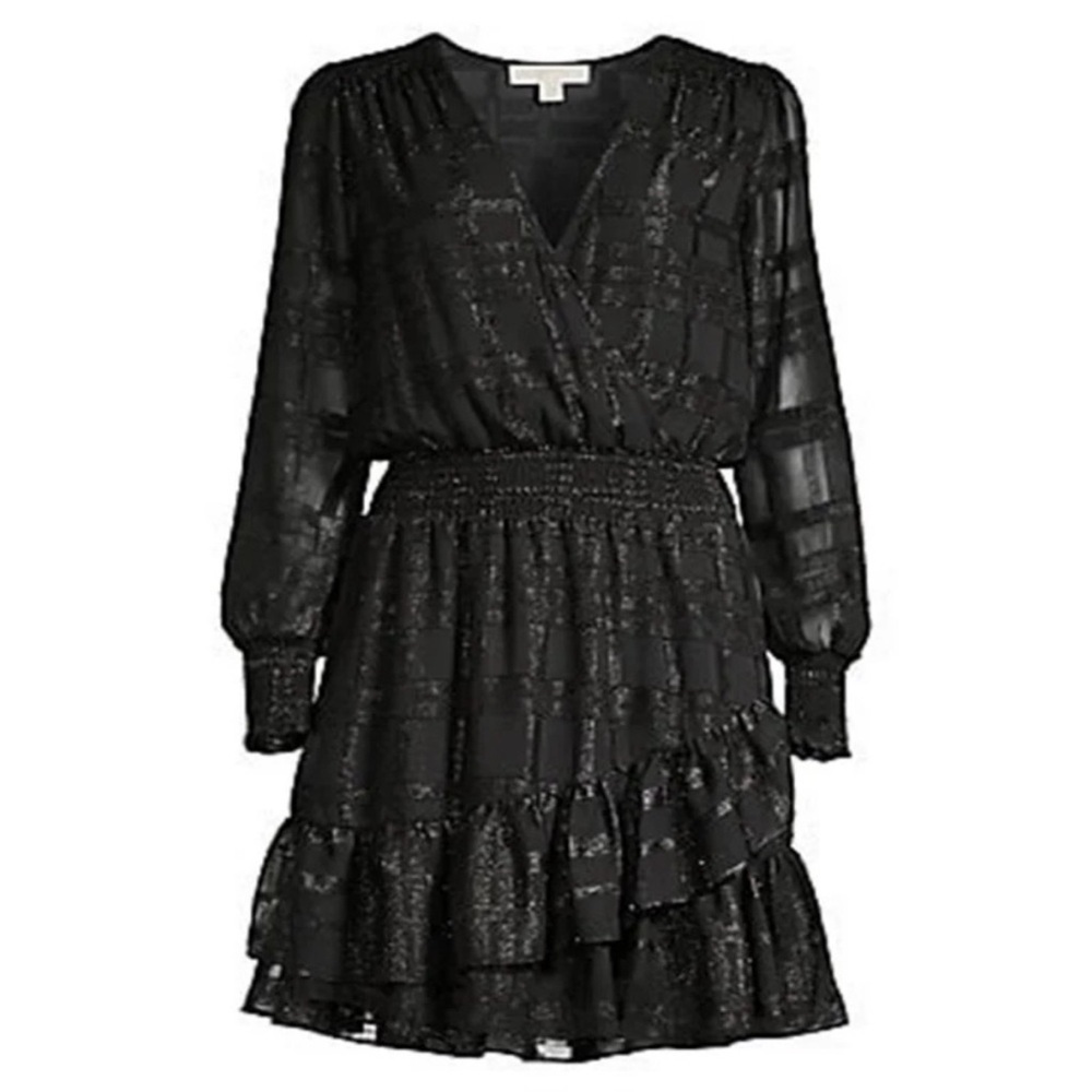 MICHAEL MICHAEL KORS Plaid Metallic Ruffle Dress Size S - Picture 6 of 16